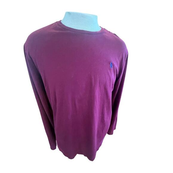 POLO LONG SLEEVE MAROON LOGO TEE MENS LARGE - Picture 1 of 4